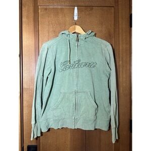 Carhartt Women's Large Green Full Zip Hoodie Embroidered Script Logo Jacket
